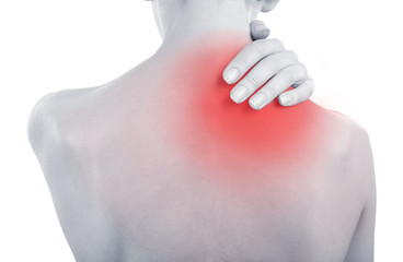 Young girl with back pain close up