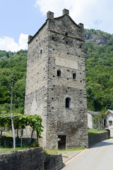 Fototapeta na wymiar Fiorenzana tower at Grono in Mesolcina valley