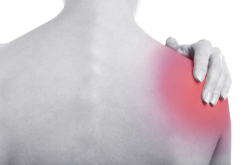 Young girl with shoulder pain close up