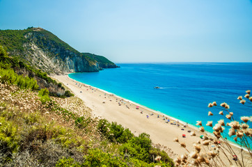 Milos beach on Lefkada island, Greece. Milos beach near the Agios Nikitas village on Lefkada, Greece