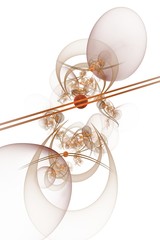 Abstrakte Computergrafik: Kugeln auf Linien und Kurven mit floralen Elementen - elegante Objekte auf weißem Hintergrund, geeignet für festliche Grußkarten, Poster und Wallpapers.