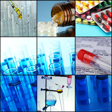 Collage of scientific elements in laboratory