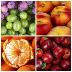 Collage with tasty fruits and berries