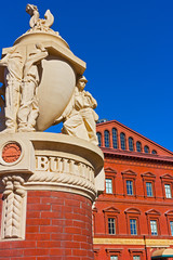 Fototapeta na wymiar National Building Museum against a clear blue sky in Washington DC, USA. 