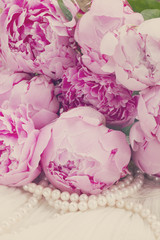 pink a  peony on lace