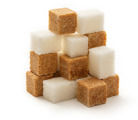 Cane and white sugar cubes