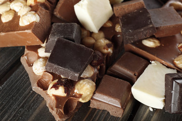 Set of chocolate with hazelnut, closeup