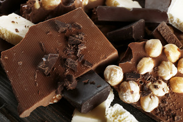 Set of chocolate with hazelnut, closeup
