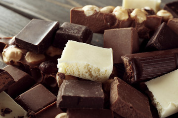 Set of chocolate with hazelnut, closeup