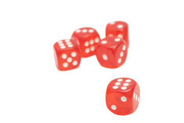 Red transparent playing bones isolated on white background