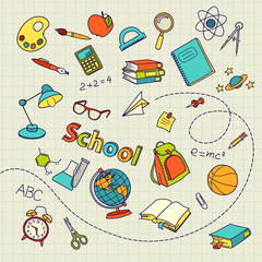 School doodle on notebook page vector background