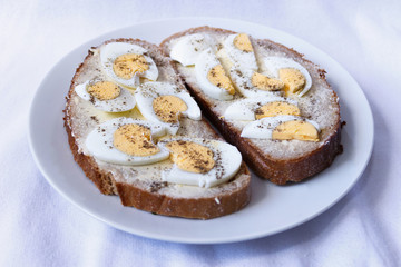 bread with butter and egg white background
