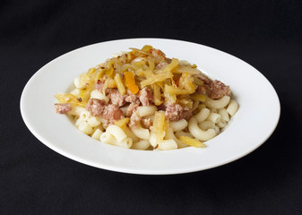 pasta fried meat vegetables