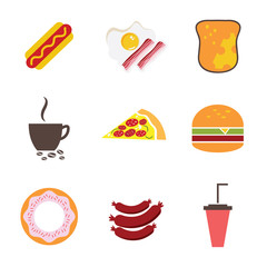 Fast food icons set for menu, cafe and restaurant. Flat design v