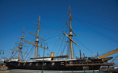 Replica of the Chilean Navy ship Esmeralda that was sunk at the Battle of Iquique in 1879 during the War of the Pacific between Chile and the combined forces of Peru and Bolivia. © JeremyRichards