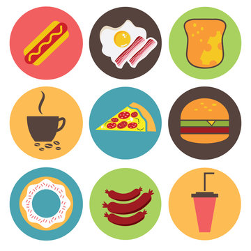 Fast food icons set for menu, cafe and restaurant. Flat design v