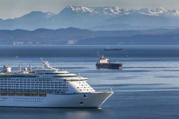 Cruise ship coming in the port of Koper, Slovenia - obrazy, fototapety, plakaty