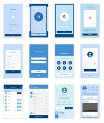 Mobile User Interface 35 Screens Wirefrme Kit for onboarding wizard, login, signup and dashboard list screens. Vector scalable retina UI.