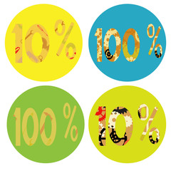 monochrome icon set with numbers, percentages.