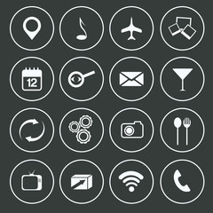 Media,food and communication icons set flat design