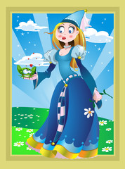 Princess and the Frog in a fairy landscape