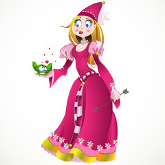 Charming princess holding a frog