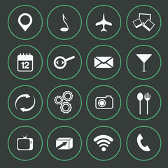 Media,food and communication icons set flat design