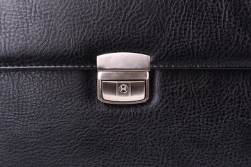 Black leather briefcase close-up