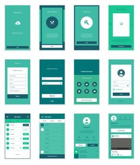 Mobile User Interface 35 Screens Wirefrme Kit for onboarding wizard, login, signup and dashboard list screens. Vector scalable retina UI.
