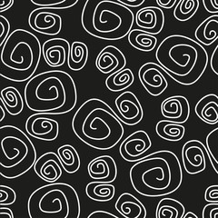 Hand drawn white swirl seamless on black background