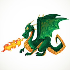 vector fabulous magical green fire-spitting dragon