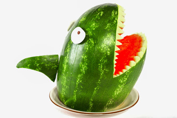 Watermelon shark - Shark carved out of a watermelon