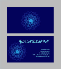 Fototapeta na wymiar Set of business cards with dark-blue background. Arabic mandala, vector illustration.