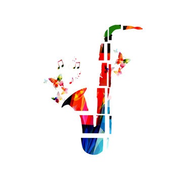 Colorful music background with saxophone