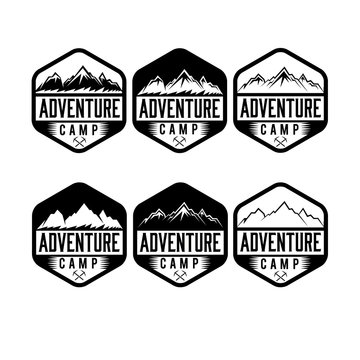 set of vintage labels adventure camp