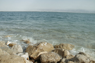 View to Dead Sea with Salt cristals .Israel