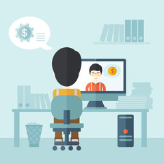 Two asian people talking online