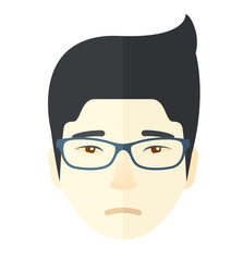 Facial expression of man.