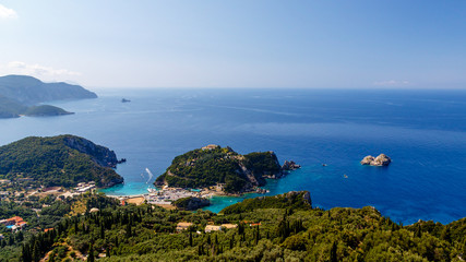 Fototapeta na wymiar blue aegean sea at grecian coast of Paleokastrita