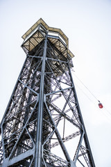 Tower cableway in Barcelona Port Vell in a white backgound