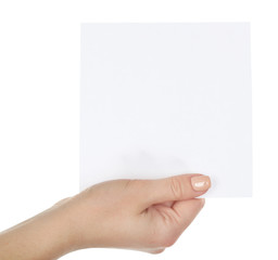 Obraz premium Hand holding blank card isolated on white