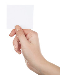 Fototapeta premium Hand holding blank card isolated on white