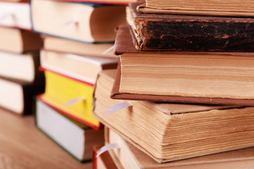 Stacks of books close up