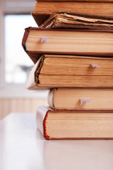 Stack of books close up