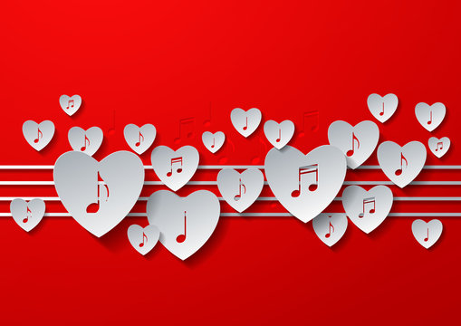 Love Music Concept Design with White Paper on Red Background, Vector Illustration