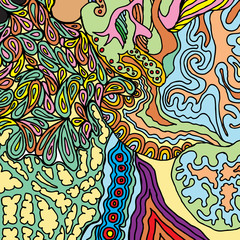 abstract background sketch, hand drawn ornamental doodle, square