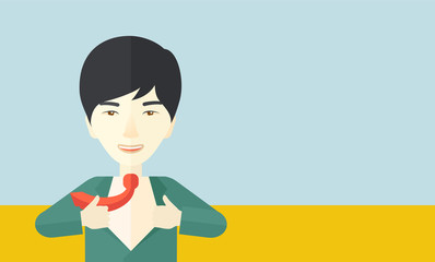 Happy Working man to change his clothes.