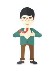 Happy Working man to change his clothes.