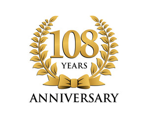 anniversary logo ribbon wreath 108 - obrazy, fototapety, plakaty