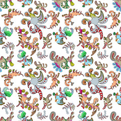 Cartoon vector doodles hand drawn abstraction. seamless pattern